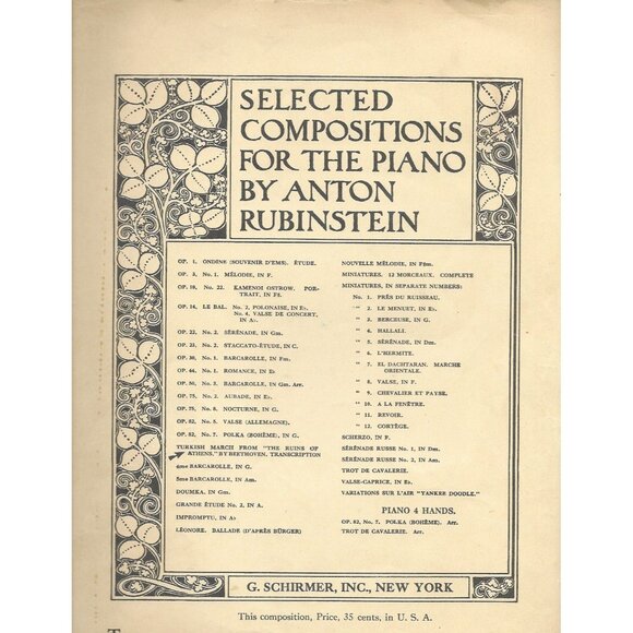 G. Schirmer, Inc. Other - Turkish March Sheet Music Beethoven Rubinstein Schirmer 1917 Piano